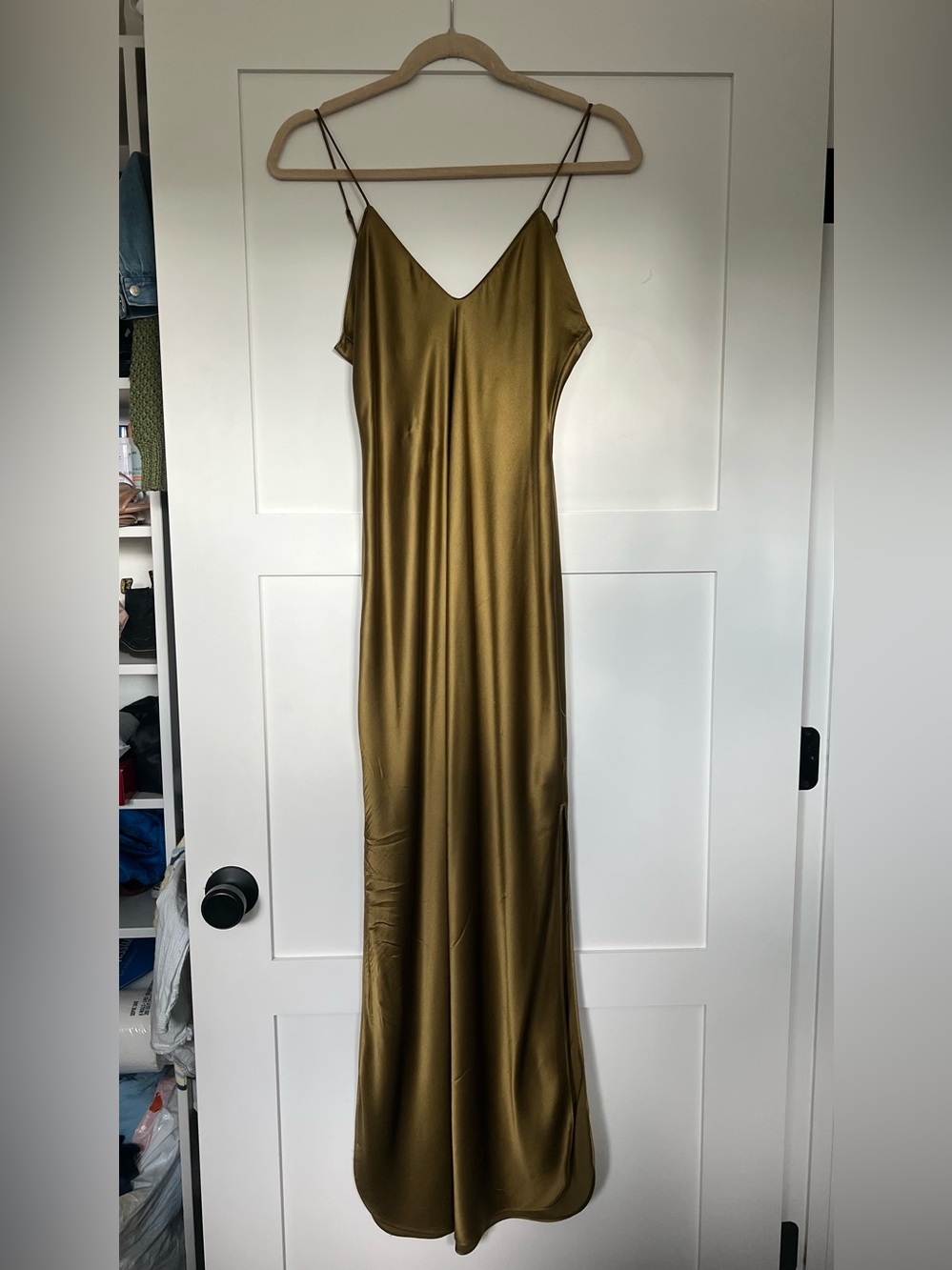 Banana Republic Olive Green Satin Slip Maxi Dress